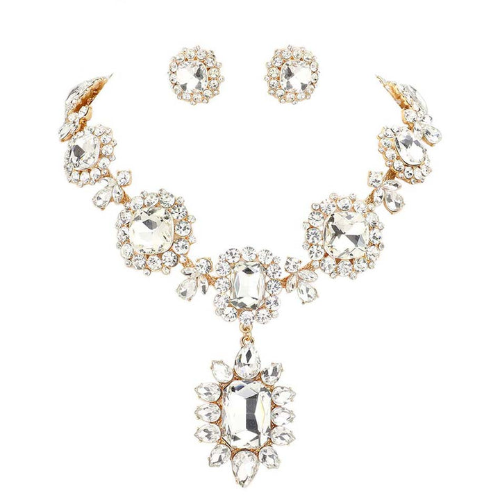 Gold Multi Stone Link Evening Necklace is an excellent jewelry set that will sparkle all night long making you shine like a diamond. This stunning jewelry set will make you stand out from the crowd on any special occasion and show your perfect class. Perfect jewelry to enhance your look and for wearing at parties, weddings, date nights, or any special event. 