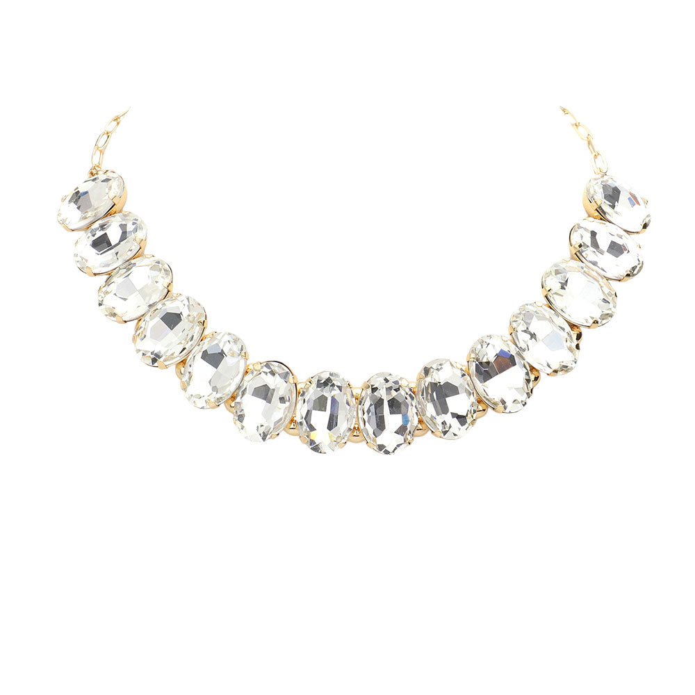 Gold Oval Stone Evening Necklace. Wear together or separate according to your event, versatile enough for wearing straight through the week, coordinate with any ensemble from business casual to everyday wear.Perfect gift for a birthday, mother's day, anniversary, graduation, prom jewelry, just because, thank you.