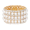 Gold Pearl Rhinestone Crystal Stretch Evening Bracelet, is beautifully designed with pearl crystal rhinestone that amps up your beauty to a greater extent and makes you look special on special occasions. Show your confidence and trendy choice with this beauty and complete your ensemble with a luxurious look. Perfect for adding just the right amount of shimmer & shine and a touch of class to special events.