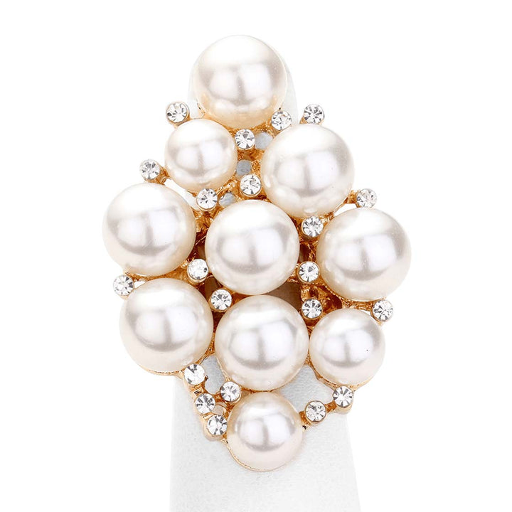 Gold Pearl Rhinestone Statement Stretch Ring, is made for special occasions to make you stand out from the crowd. Add a touch of girly glam to your look with this pretty Rhinestone Ring. Jewelry that fits your lifestyle & makes you special on special days! Perfect for adding just the right amount of shimmer & shine and a touch of class to special events. It perfectly fits any finger size and makes you comfortable.