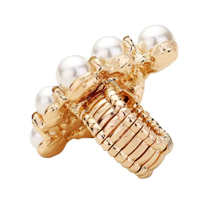 Gold Pearl Rhinestone Statement Stretch Ring, is made for special occasions to make you stand out from the crowd. Add a touch of girly glam to your look with this pretty Rhinestone Ring. Jewelry that fits your lifestyle & makes you special on special days! Perfect for adding just the right amount of shimmer & shine and a touch of class to special events. It perfectly fits any finger size and makes you comfortable.