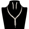 Gold Rectangle Stone Accented Rhinestone Fringe Tip Jewelry Set, perfect for adding a touch of elegance to any special occasion outfit. Featuring a beautiful rectangle stone accent, this necklace and earring set will be a unique addition to any jewelry collection. Perfect gift choice for loved ones on any special day.