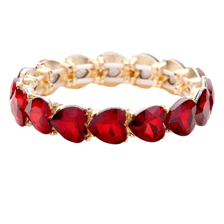 Gold-Red-Heart Crystal Stretch Evening Bracelet, get ready with these crystal stretch Bracelets to receive the best compliments on any special occasion. Put on a pop of color to complete your ensemble and make you stand out on special occasions. Perfect for adding just the right amount of shimmer & shine and a touch of class to special events. 