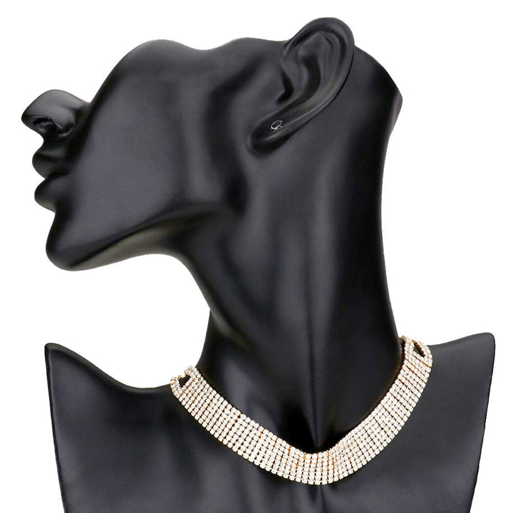 Gold Rhinestone Crystal Choker Necklace, These gorgeous crystal necklaces will show your perfect beauty & class on any special occasion. The elegance of these stones goes unmatched. Great for wearing at a party! Perfect for adding just the right amount of glamour and sophistication to important occasions. These classy rhinestone choker necklaces are perfect for parties, weddings, and evenings. Awesome gift for birthdays, anniversaries, Valentine’s Day, or any special occasion.