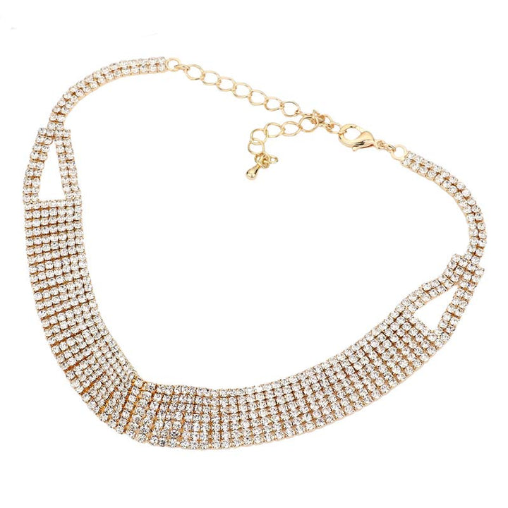 Gold Rhinestone Crystal Choker Necklace, These gorgeous crystal necklaces will show your perfect beauty & class on any special occasion. The elegance of these stones goes unmatched. Great for wearing at a party! Perfect for adding just the right amount of glamour and sophistication to important occasions. These classy rhinestone choker necklaces are perfect for parties, weddings, and evenings. Awesome gift for birthdays, anniversaries, Valentine’s Day, or any special occasion.