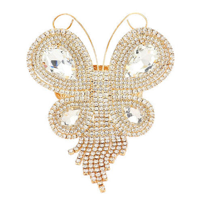 Gold Rhinestone Embellished Butterfly Evening Bracelet. These gorgeous butterfly themed rhinestone pieces will show your class in any special occasion. The elegance of these bracelet goes unmatched, great for wearing at a party! Perfect jewelry to enhance your look. Awesome gift for birthday, Anniversary, Valentine’s Day or any special occasion.