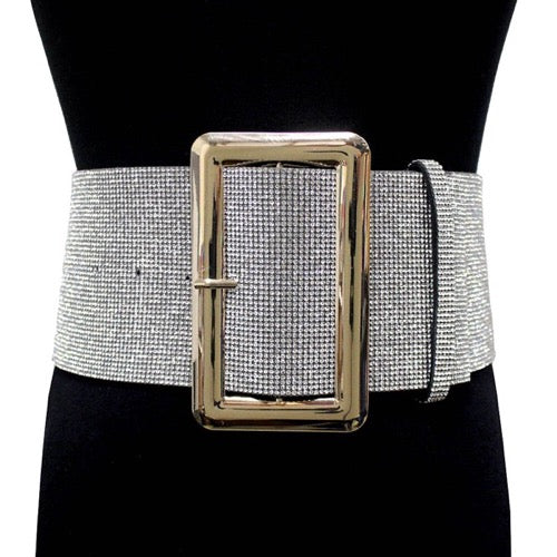 Gold Rhinestone Pave Embellished Crystal Accented Rectangle Buckle Belt, luminous crystals adds a luxurious shine to this eye-catching rhinestone belt, dare to dazzle with this radiant accessory, coordinates with any ensemble, ideal for Bride, Wedding, Prom, Sweet 16, Quinceanera, Graduation, Party, Cocktail. Perfect Gift.