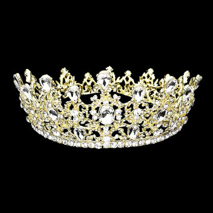 Gold Round Teardrop Stone Accented Princess Tiara, This princess tiara is a classic royal tiara made from gorgeous stone accented is the epitome of elegance. Exquisite design with stunning color and brightness makes you more eye-catching in the crowd and will make you more charming and pretty without fail.