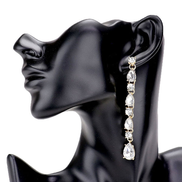 Gold Round Teardrop Stone Link Evening Earrings. Look like the ultimate fashionista with these Earrings! Add something special to your outfit! Ideal for parties, weddings, graduation, prom, holidays, pair these studs back earrings with any ensemble for a polished look. These earrings pair perfectly with any ensemble from business casual, to night out on the town or a black-tie party. Awesome gift for birthday, Anniversary, Valentine‚Äö√Ñ√¥s Day or any special occasion.
