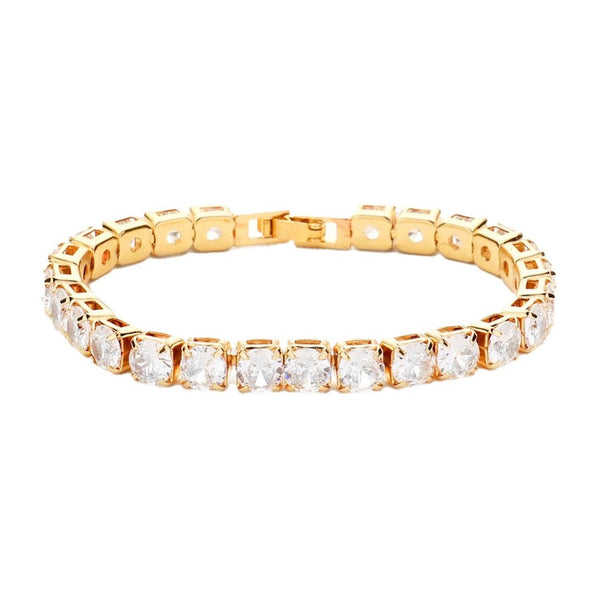 Gold Round Cz Thin Rhinestone Embellished Crystal Exquisite Style Bracelet, sparkle & shine, elegant coil bracelet, easy to put on, take off, comfortable to wear, just the right touch to set off LBD. Special Occasion, Date night, Prom, Evening, Party, Gift, Sweet 16, Quincea√±era, Anniversary, Birthday, Perfect Gift for Her