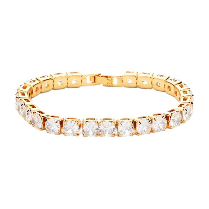 Gold Round Cz Thin Rhinestone Embellished Crystal Exquisite Style Bracelet, sparkle & shine, elegant coil bracelet, easy to put on, take off, comfortable to wear, just the right touch to set off LBD. Special Occasion, Date night, Prom, Evening, Party, Gift, Sweet 16, Quincea√±era, Anniversary, Birthday, Perfect Gift for Her