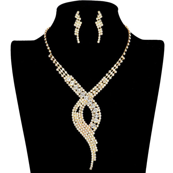 Gold Swirl Rhinestone Pave Necklace, get ready with this swirl rhinestone pave necklace to receive the best compliments on any special occasion. These classy swirl rhinestone pave necklaces are perfect for parties, weddings, and evenings. Awesome gift for birthdays, anniversaries, Valentine’s Day, or any special occasion.