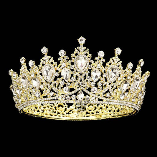 Gold Teardrop Stone Accented Crown Tiara, This crown tiara is a classic royal tiara made from gorgeous stone accented is the epitome of elegance. Exquisite design with gorgeous color and brightness, makes you more eye-catching and also it will make you more charming and pretty. Unique hair jewelry is suitable for any special occasion such as birthdays, engagements, weddings, pageants, proms, parties, quinceanera, banquets, celebrations, ceremonies, holidays, anniversaries, costume on Halloween, etc.