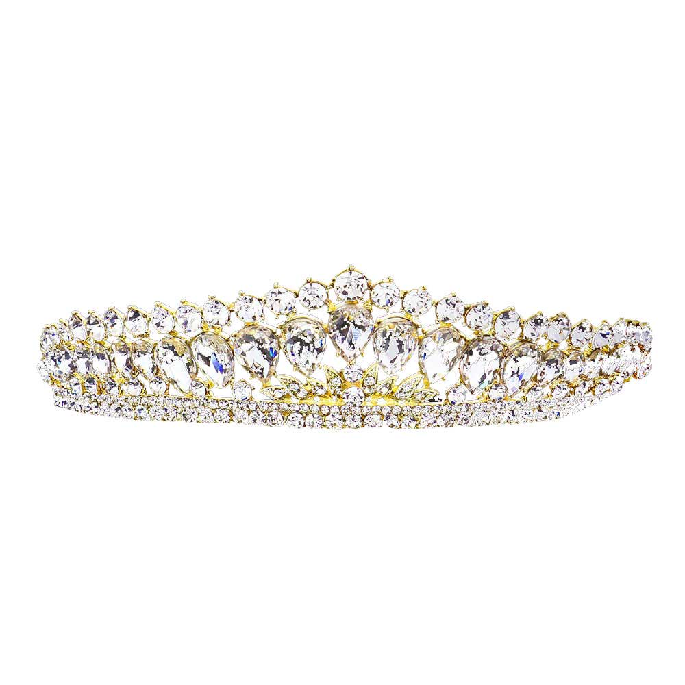 Gold Teardrop Stone Cluster Princess Tiara. Perfect for adding just the right amount of shimmer & shine, will add a touch of class, beauty and style to your special events, embellished glass Stone to keep your hair sparkling all day & all night long. Perfect Gift for every women.