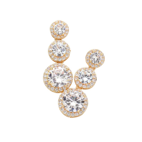 Gold Triple CZ Round Stone Link Dangle Evening Earrings, enhance your attire & add something special to your outfit! The perfect present for yourself, young girls, ladies, mom, girlfriend, daughters, wife, nieces, granddaughters, and friends on their birthday, valentine‚Äö√Ñ√¥s day, mother‚Äö√Ñ√¥s day, bridal, or anniversaries.