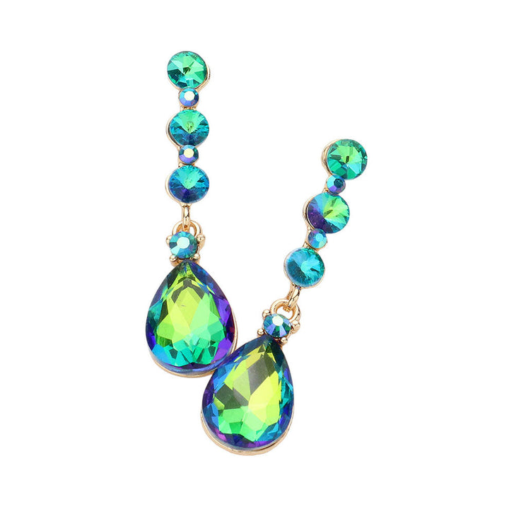 Green Triple Round Stone Teardrop Link Dangle Evening Earrings, look beautiful with these versatile Dangle Evening Earrings. These earrings feature a teardrop dangle design, perfect for dressing up any outfit. Perfect for any occasion. These beautifully designed earrings are suitable as gifts for wives, and mothers.