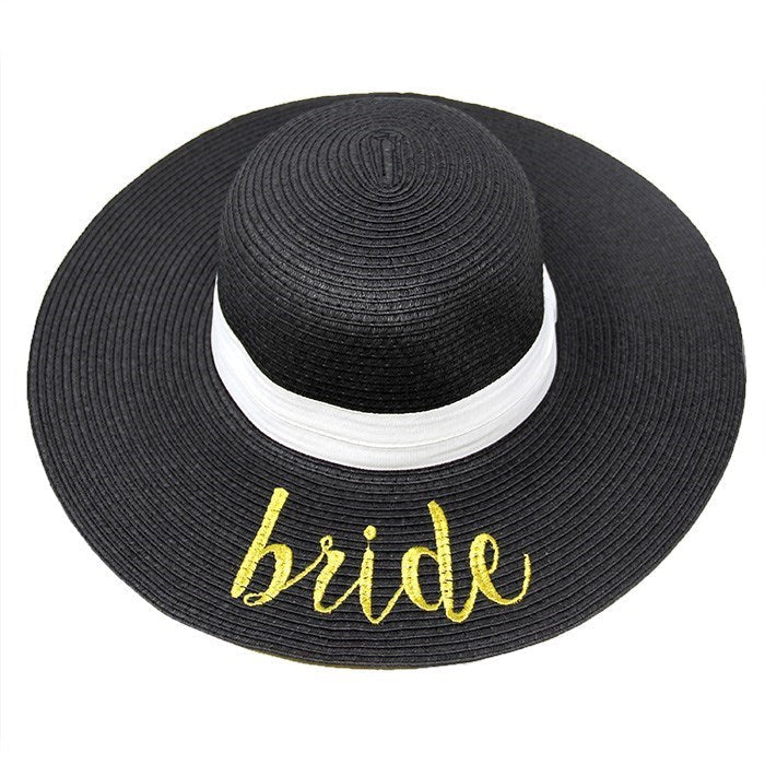 Bride Embroidery Straw Floppy Sun Hat, whether you’re basking under the sun at the beach, lounging by the pool or kicking back with friends at the lake, a great hat can keep you cool and comfortable even when the sun is high in the sky.  Bachelorette, Beach, Vacation, Honeymoon, Cruise; Beige, White, Black; 100% Paper