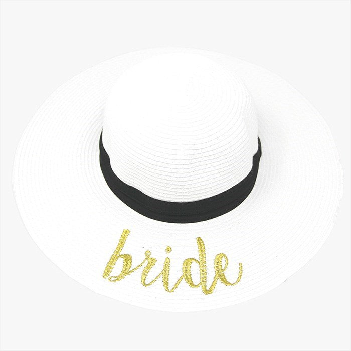 Bride Embroidery Straw Floppy Sun Hat, whether you’re basking under the sun at the beach, lounging by the pool or kicking back with friends at the lake, a great hat can keep you cool and comfortable even when the sun is high in the sky.  Bachelorette, Beach, Vacation, Honeymoon, Cruise; Beige, White, Black; 100% Paper