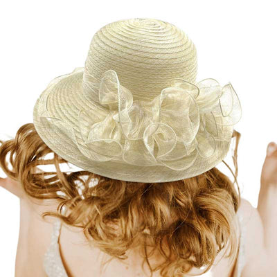 Ivory Flower Organza Dressy Hat, is an elegant and high-fashion accessory for your modern couture. Unique and elegant hats, family, friends, and guests are guaranteed to be astonished by this flower-dressy hat. This hat will be perfect for Tea Parties, Concerts, Evening Wear, Ascot, Races, Photo Shoots, etc.