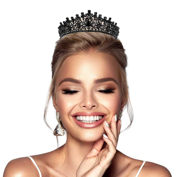 Jet Black Oval Stone Pointed Princess Tiara, An elegant addition to any ensemble, beautifully crafted with a sparkling oval stone. Its pointed shape lends a timeless and timelessly beautiful look to any special occasion. Suitable for Weddings, Engagements, Birthday Parties, or Any Occasion You Want to Be More Charming! 