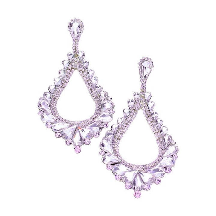 Lavender Oversized Cut Out Cluster Vine Teardrop Statement Evening Earrings; ideal for parties, weddings, graduation, prom, holidays, pair these exquisite crystal earrings with any ensemble for an elegant, poised look. Birthday Gift, Mother's Day Gift, Anniversary Gift, Quinceanera, Sweet 16, Bridesmaid, Bride, Milestone Gift