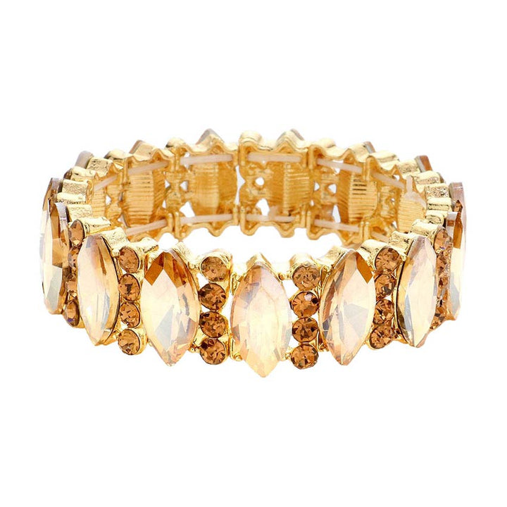 Light Col Topaz Trendy Marquise Stone Accented Stretch Evening Bracelet, Get ready with this stone-accented stretchable Bracelet and put on a pop of color to complete your ensemble. Perfect for adding just the right amount of shimmer & shine and a touch of class to special events. Wear with different outfits to add perfect luxe and class with incomparable beauty. Just what you need to update in your wardrobe. 