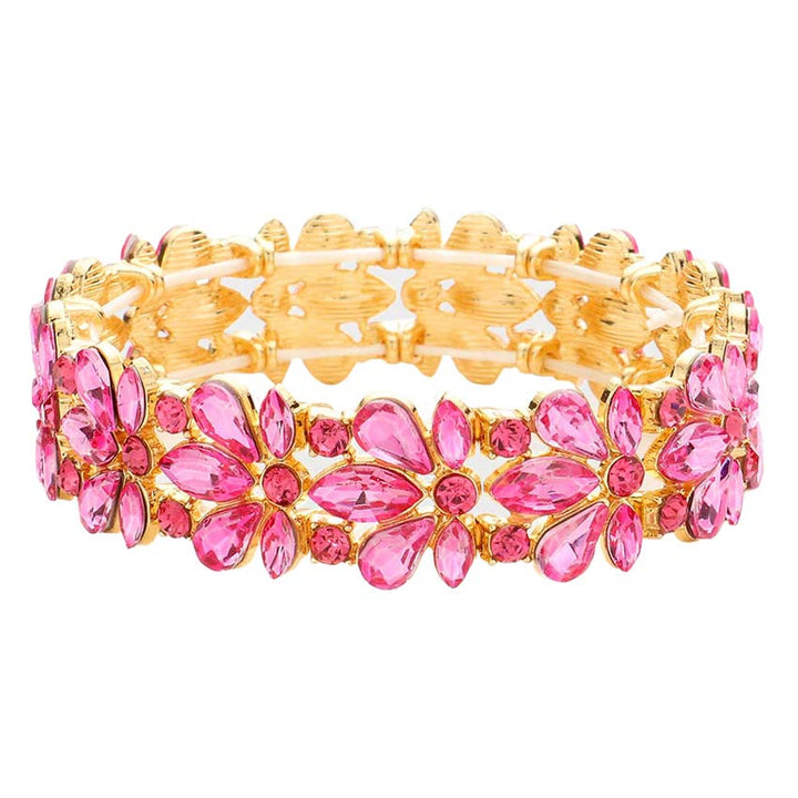 Lt Rose Floral Crystal Stretch Evening Bracelet, This Flower detailed Crystal  stunning stretch bracelet is sure to get you noticed, adds a gorgeous glow to any outfit. perfect for a night out on the town or a black tie party, ideal for Special Occasion or an Evening out. Awesome gift for birthday or any special occasion.