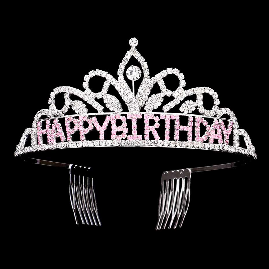 Lt Rose Happy Birthday Message Rhinestone Princess Tiara, Turn any cake into a royal treat for your daughter's princess birthday party with this princess Tiara. Add a magical touch to any woman at her birthday party by wearing this princess tiara. She will be instantly transformed into a fairytale princess at a Birthday party.