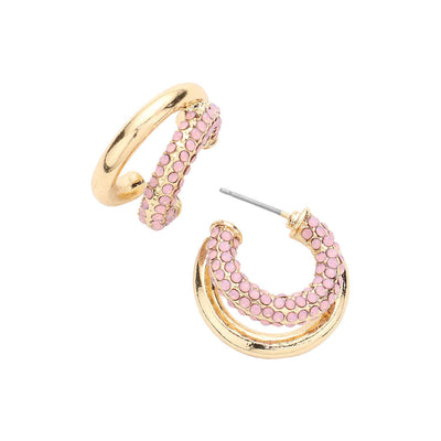 Lt Rose Rhinestone Embellished Split Metal Hoop Earrings, get ready with these rhinestone hoop earrings to receive the best compliments on any special occasion. These classy rhinestone earrings are perfect for parties, Weddings, and Evenings. Awesome gift for birthdays, anniversaries, Valentine’s Day, or any special occasion.