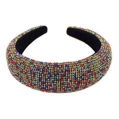 Multi Shiny Rhinestone Pave Headband, soft, shiny padded headband making you feel extra glamorous. Push back your hair with this pretty plush Shiny Rhinestone headband, add a pop of color to any plain outfit! Be ready to receive compliments. Be the ultimate trendsetter wearing this chic headband with all your stylish outfits!