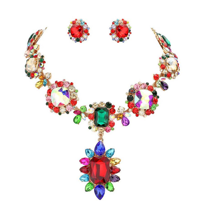 Multi Stone Link Evening Necklace is an excellent jewelry set that will sparkle all night long making you shine like a diamond. This stunning jewelry set will make you stand out from the crowd on any special occasion and show your perfect class. Perfect jewelry to enhance your look and for wearing at parties, weddings, date nights, or any special event. 