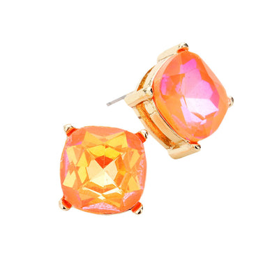 Neon Orange  Square Stone Stud Earrings. Look like the ultimate fashionista with these Earrings! Add something special to your outfit this Valentine! Special It will be your new favorite accessory. Perfect Birthday Gift, Mother's Day Gift, Anniversary Gift, Graduation Gift, Prom Jewelry, Valentine's Day Gift, Thank you Gift.