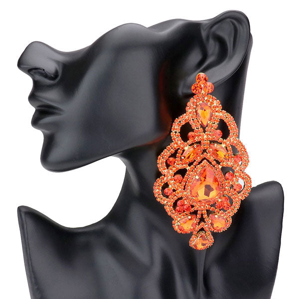 Orange Oversized Teardrop Crystal Accented Evening Earrings. Beautifully crafted design adds a gorgeous glow to any outfit. Jewelry that fits your lifestyle! Perfect Birthday Gift, Anniversary Gift, Mother's Day Gift, Anniversary Gift, Graduation Gift, Prom Jewelry, Just Because Gift, Thank you Gift.