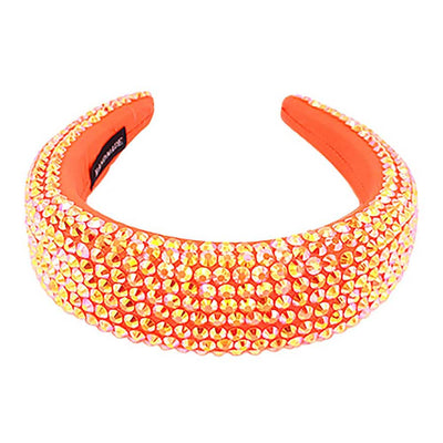 Orange Studded Padded Headband, sparkling placed on a wide padded headband making you feel extra glamorous especially when crafted from padded beaded headband . Push back your hair with this pretty plush headband, spice up any plain outfit! Be ready to receive compliments. Be the ultimate trendsetter wearing this chic headband with all your stylish outfits!