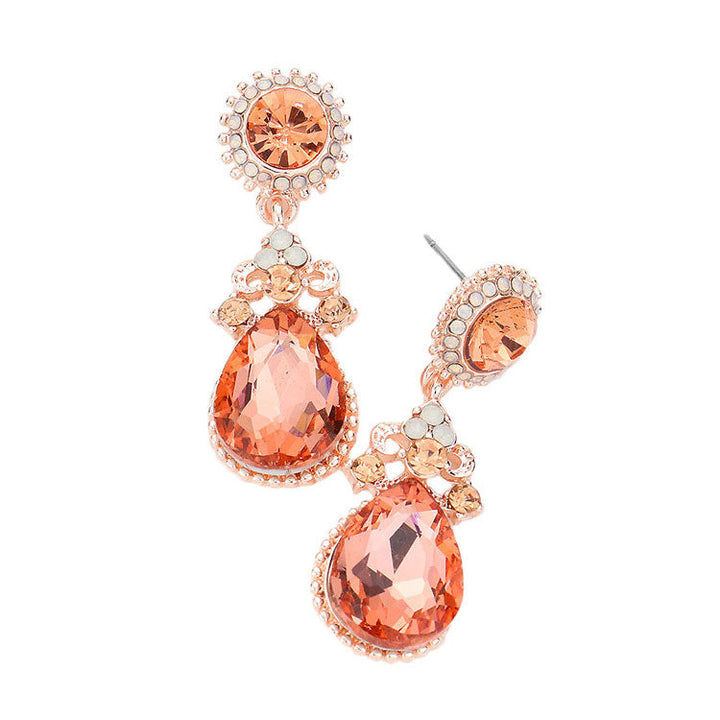 Peach Glass Crystal Teardrop Dangle Evening Earrings. Look like the ultimate fashionista with these Earrings! Add something special to your outfit this Valentine! special It will be your new favorite accessory. Perfect Birthday Gift, Anniversary Gift, Mother's Day Gift, Graduation Gift, Valentine's Day Gift.