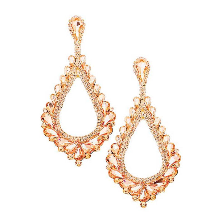 Peach Oversized Cut Out Style Cluster Vine Accented Teardrop Statement Dangle Evening Earrings Marquise Special Occasion Earrings; ideal for parties, weddings, graduation, prom, quinceanera, holidays, pair these stud back earrings with any ensemble for a polished look. These earrings pair perfectly with any ensemble from business casual, to night out on the town or a black tie party