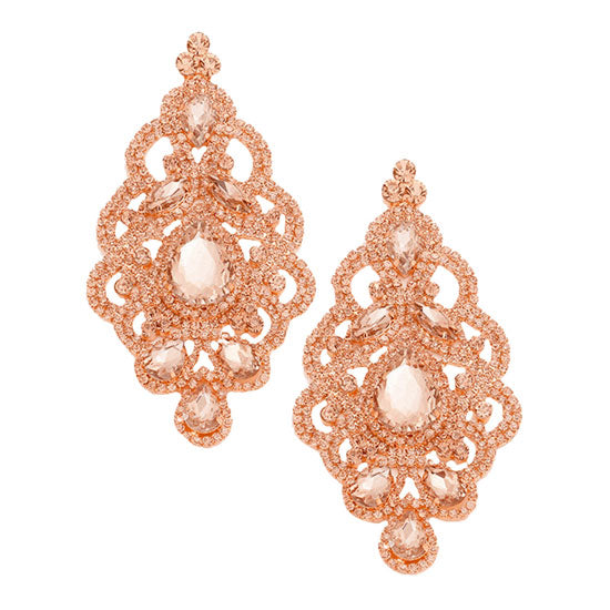 Peach Oversized Teardrop Crystal Accented Evening Earrings. Beautifully crafted design adds a gorgeous glow to any outfit. Jewelry that fits your lifestyle! Perfect Birthday Gift, Anniversary Gift, Mother's Day Gift, Anniversary Gift, Graduation Gift, Prom Jewelry, Just Because Gift, Thank you Gift.