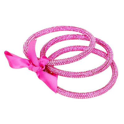 Pink 3PCS Rhinestone Pave Bangle Layered Bracelets, The sparkly Rhinestone bangle Bracelets set featuring made of rubber and Rhinestone dust inlaid. It looks so pretty, brightly and elegant. This Circle Rhinestone Wristband Bracelets designed in simple type is a trendy fashion statement, These Layer Bracelets bangle are perfect for any occasion whether formal or casual or for going to a party or special occasions. Perfect gift for birthday, Valentine’s Day, Party, Prom.