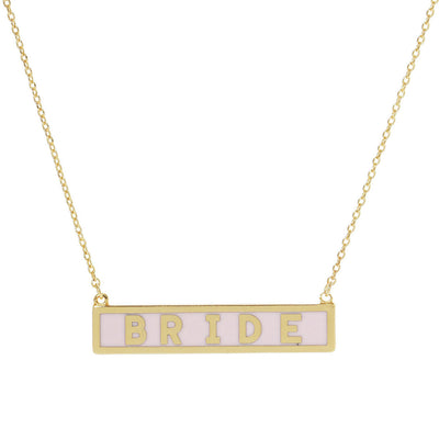 Pink Bride Gold Dipped Enamel Rectangle Message Pendant Necklace, these bridal dipped necklace can light up any outfit, This piece is versatile and goes with practically anything! Make your wife feel special by giving this pendant necklace as a gift and expressing your love for your wife on this special ocaassion. This  Pendant Necklace is perfect gift for all the special women in your life, be it mother, wife, sister or daughter.