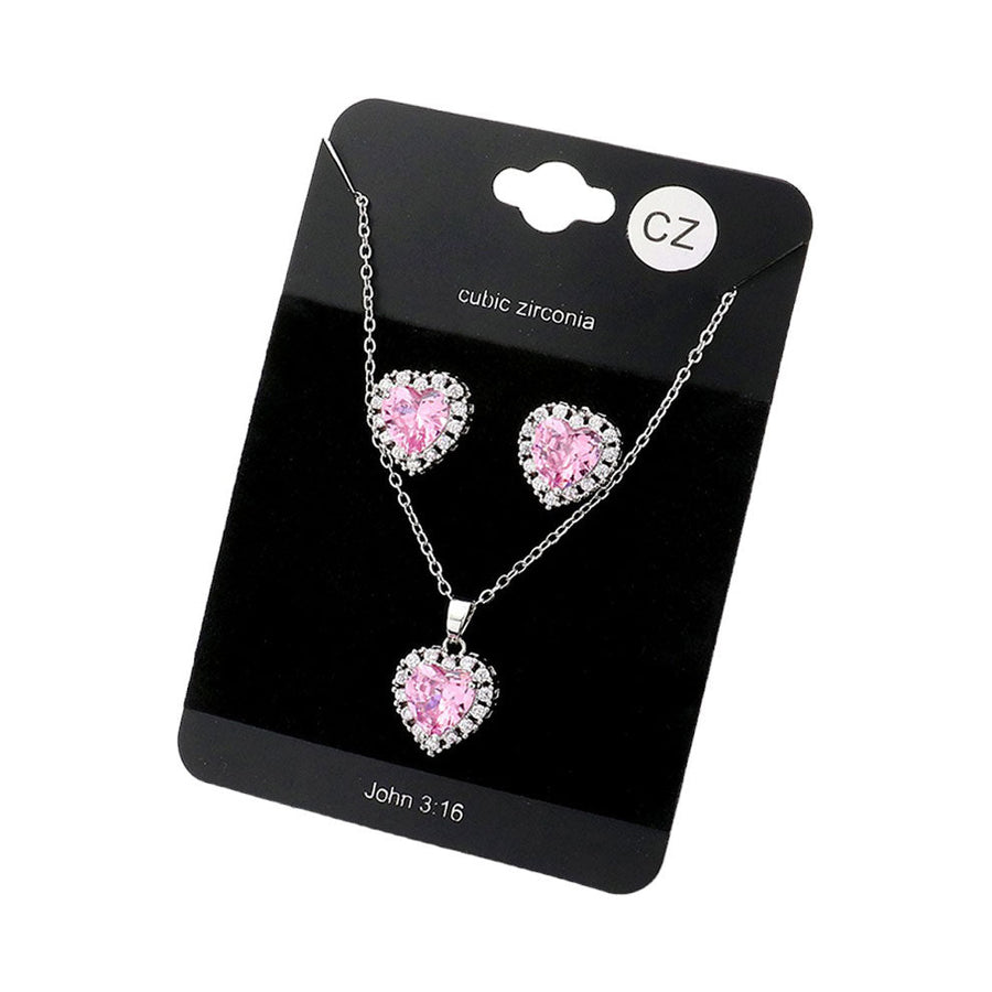 Gold CZ Heart Jewelry Set, this gorgeous jewelry set features a sparkling CZ heart pendant. Crafted to last, this jewelry set will be an elegant addition to any outfit. Gift for birthdays, anniversaries, Mother's Day, Graduation, Prom Jewelry, Just Because, Thank you, or any other meaningful occasion.