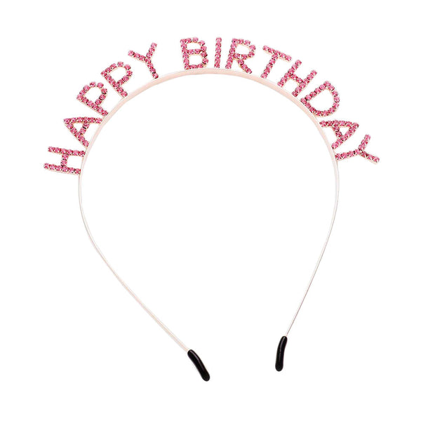 Pink Happy Birthday Crystal Rhinestone Headband,  brings a gorgeous glow to your outfit to show off the royalty on your special day. This crystal rhinestone headband is made of brilliant crystal rhinestone which looks so delicate and elegant.