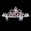 Pink Silver Teardrop Crystal Rhinestone Happy Birthday Tiara. Turn any cake into a royal treat for your daughter's princess-themed birthday party with this Tiara. Ideal for dolling up the guest of honor on her special day, this party tiara also makes a fun cake decoration.