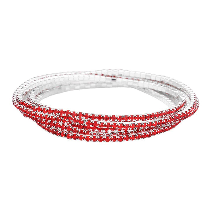 Red 6PCS - Rhinestone Multi Layered Stretch Evening Bracelets, Perfect for a formal event or adding some glam to your everyday look. The sparkling rhinestones will catch the light and make you shine! Get ready to turn heads and feel confident with each wear. The ideal choice for making a lovely gift to your loved ones.