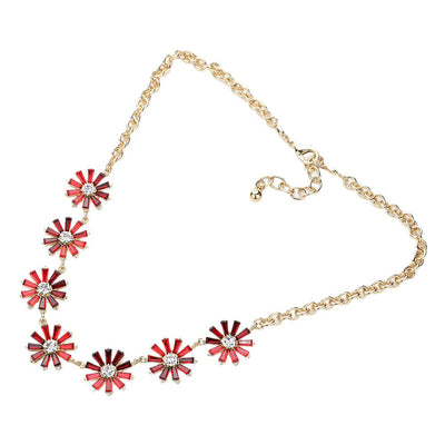 Red-Glass Stone Embellished Flower Cluster Link Necklace, Add a touch of elegance to your look with this necklace. The necklace features a cluster of stunning glass stones in the shape of a delicate flower, giving it a charming and feminine appeal. Perfect for both casual and formal occasions, perfect gift choice.