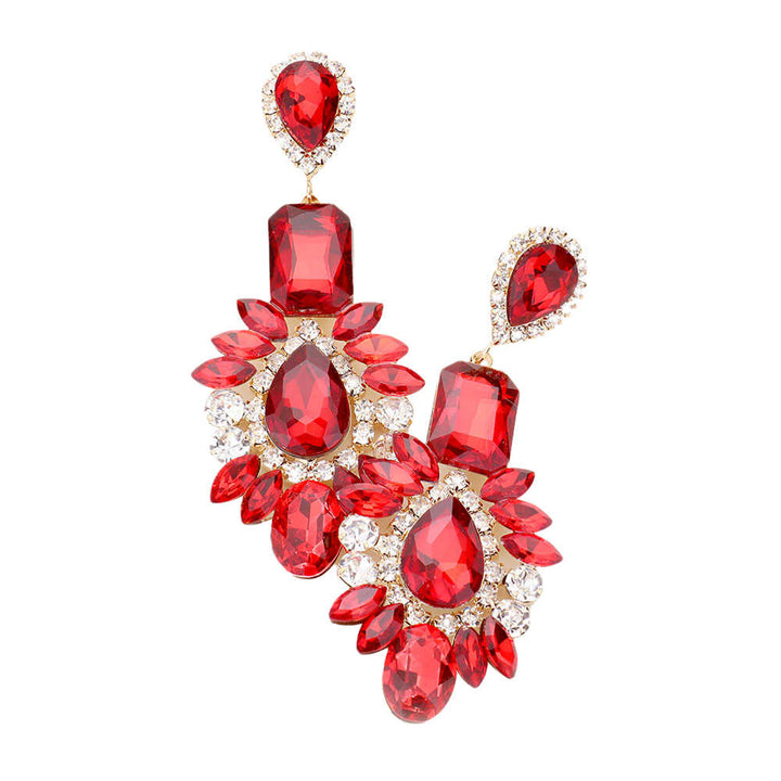 Red Multi Stone Evening Statement Special Occasion Earrings, perfect set of sparkling earrings, pair these glitzy studs with any ensemble for a polished & sophisticated look Ideal for any night out; Perfect Gift Birthday, Holiday, Christmas, Valentine's Day, Anniversary, prom, wedding, sweet 16, Quinceanera etc.