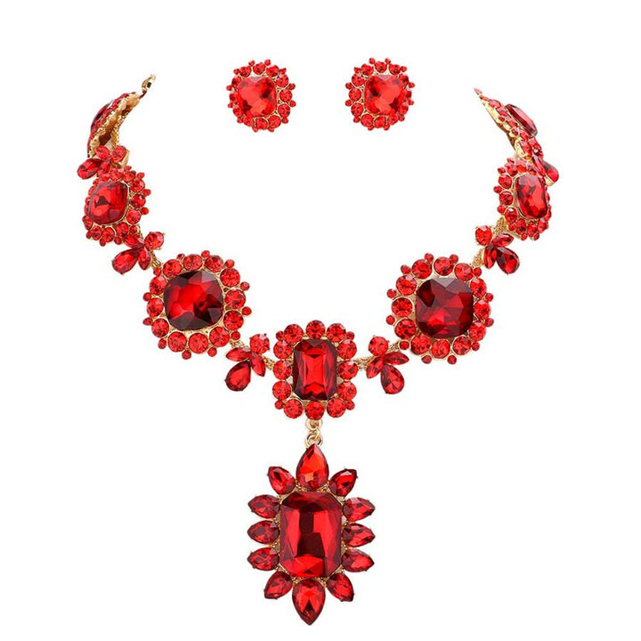 Red Multi Stone Link Evening Necklace is an excellent jewelry set that will sparkle all night long making you shine like a diamond. This stunning jewelry set will make you stand out from the crowd on any special occasion and show your perfect class. Perfect jewelry to enhance your look and for wearing at parties, weddings, date nights, or any special event. 