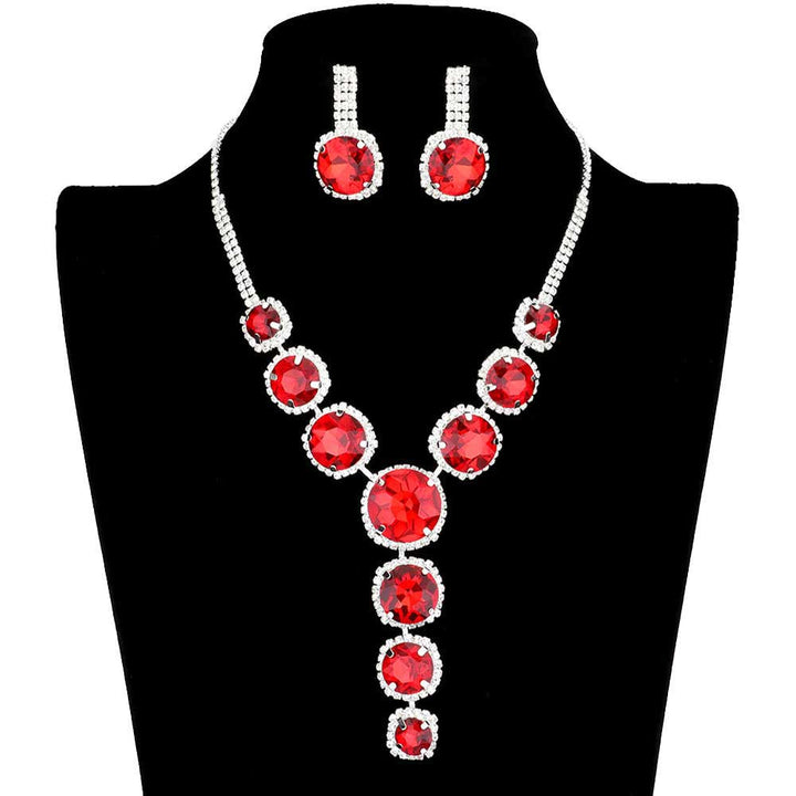 Red Round Stone Accented Evening Necklace, These fashionable trendy stone accented Necklace for women are suitable for every girl as well! Wearing it you are a unique fashion in the crowd. sophisticated look you have been craving for! Stunning evening necklace will sparkle all night long making you shine out like a diamond. perfect for a night out on the town or a black tie party.