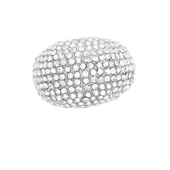 Silver This exquisite Crystal Pave Dome Stretch Ring is handcrafted with intricate detail and a unique design. Made with a high-quality alloy metal, the dome shimmers with an array of crystals. A perfect addition to any outfit, adds a touch of elegance to any look. Make your day glitter for you with this ring.