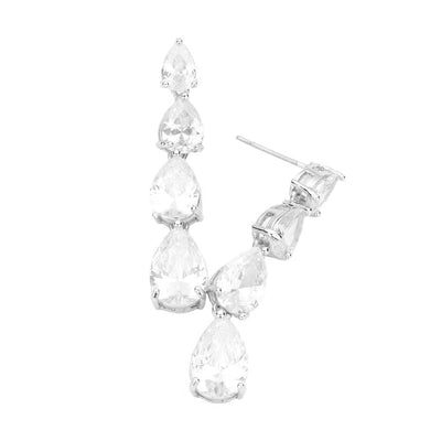 Rhodium Cz Teardrop Link Dangle Evening Earrings, wear these intricate earrings to stand out and be trendy this season on any special occasion!  The perfect set of sparkling earrings that adds a sophisticated & stylish glow to any outfit. They dangle on your earlobs to show the perfect beauty with confidence on any special occasions. Perfect Birthday, Anniversary, Mother's Day, Graduation, Prom Jewelry, Just Because, Thank you, Valentine's Day,