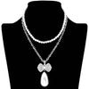 Rhodium Pearl Chain Rhinestone Pave Ribbon Dangle Pendant Necklace, a fashionable and glowing accessory to your outfits. Suitable for most of the outfits that bring compliments. Glowing pearl adds a gorgeous stylish glow to any outfit in style. Jewelry that fits your lifestyle and amps up your confidence! Adds a touch of inspired beauty to your look. Perfect Birthday Gift, Mother's Day Gift, Anniversary Gift, Graduation Gift, Prom Jewelry, Valentine's Day Gift, Thank you, Gift.